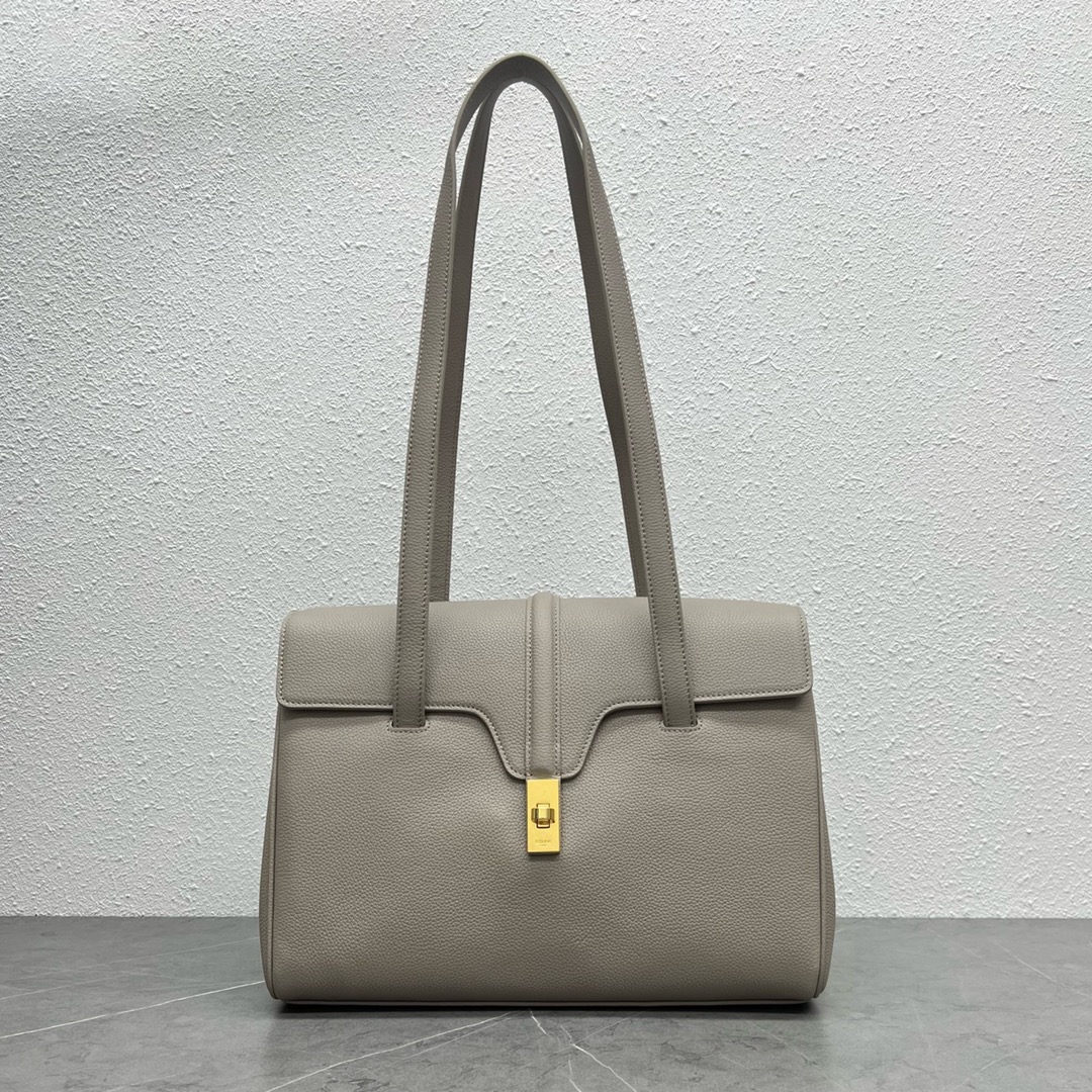 Celine Medium Soft 16 Grained Calfskin Handbag Shoulder Bag Grey 195543